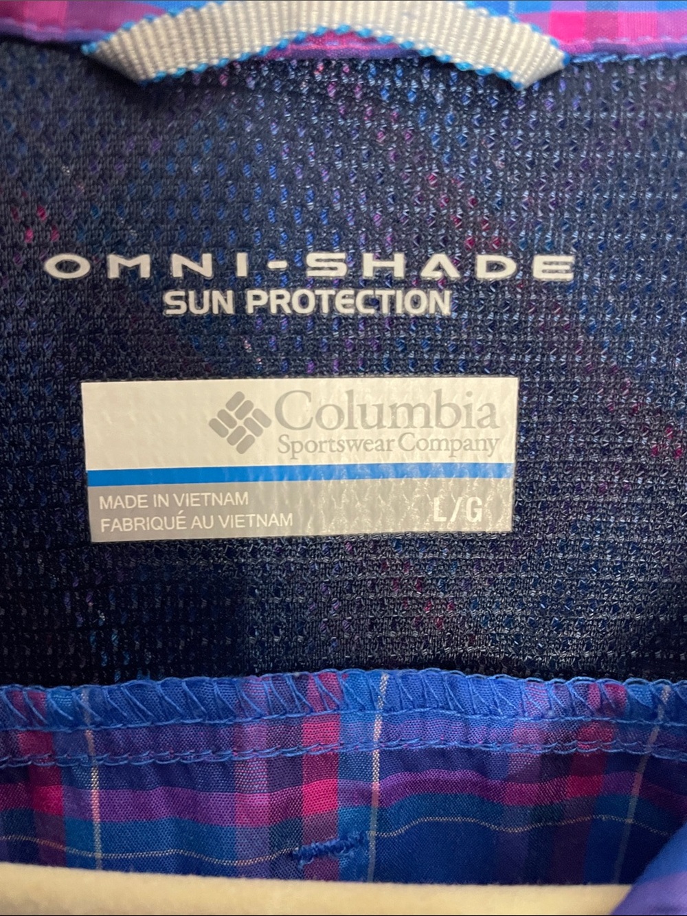 Columbia Omni-Shade Sun Protection Blue and Pink Plaid Women’s Button-Down Shirt - Picture 2 of 5